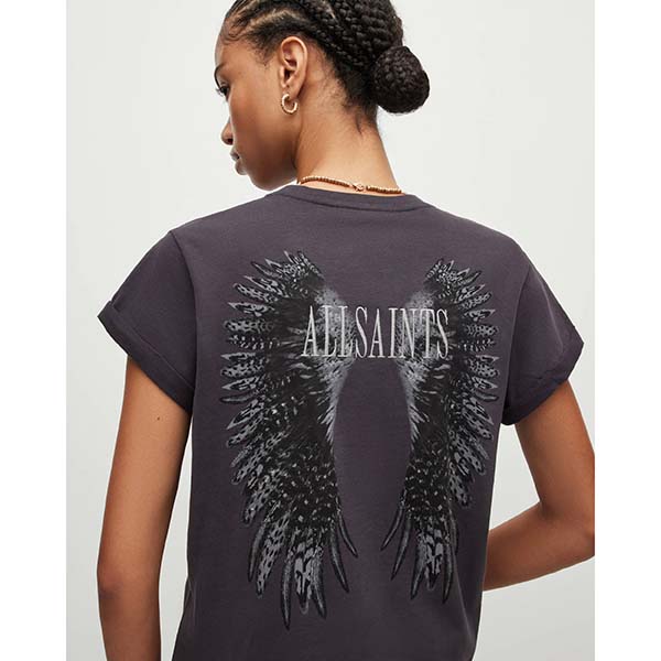 Allsaints Australia Womens Wingan Anna Crew Neck Embroidery T-Shirt Black AU05-854